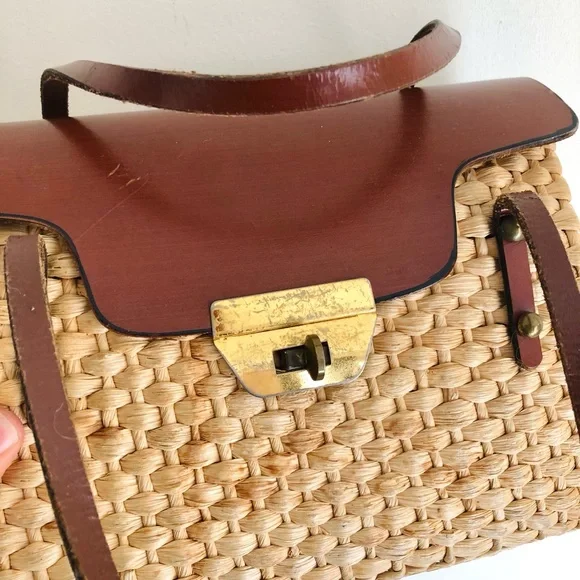 Vintage straw & leather mini tote - Picture 9 of 16